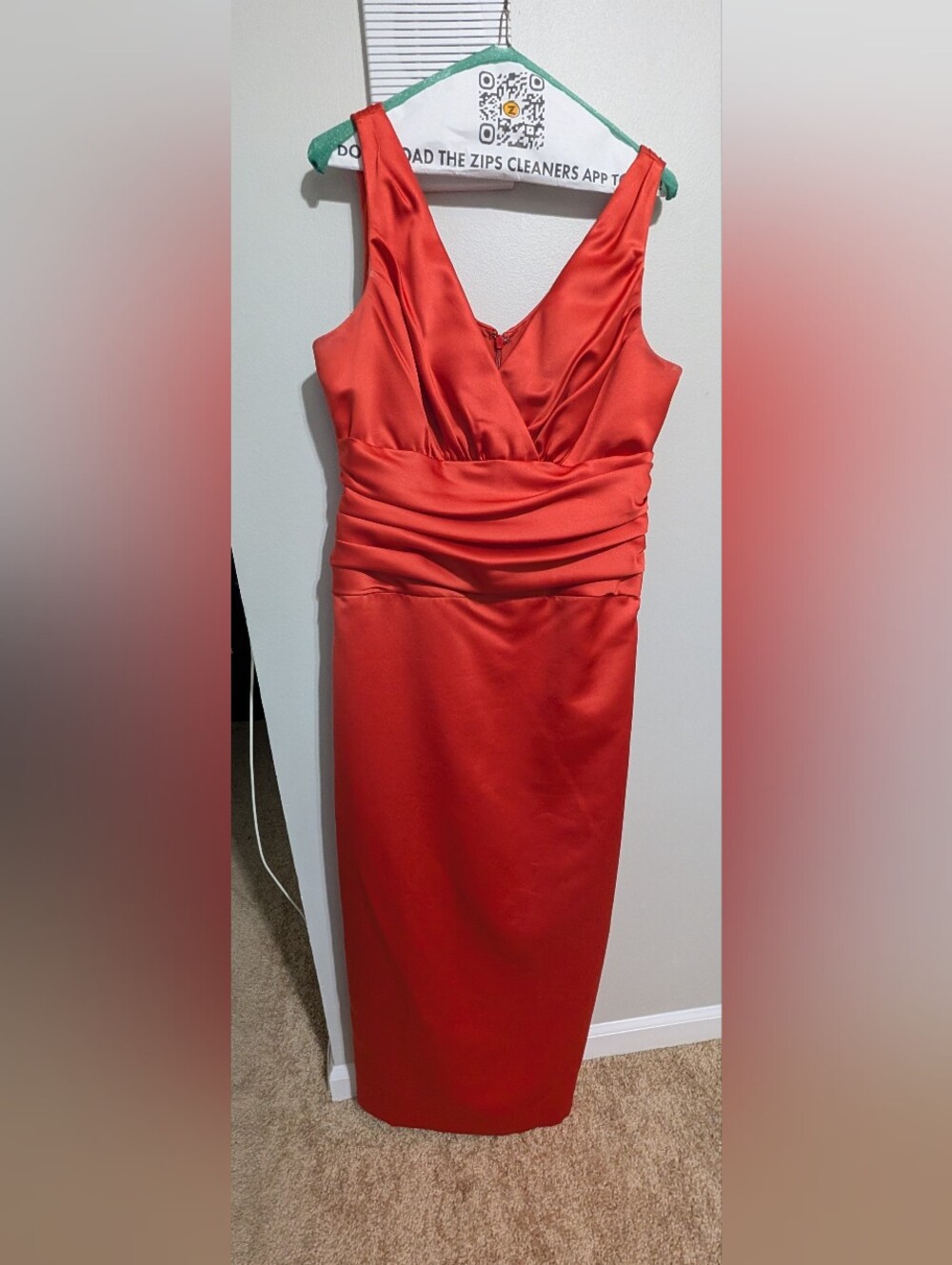 David's Bridal Dark Orange (Rust) V-Neck Midi Dress